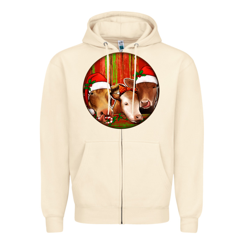 Christmas Cow, Zipper Hoodie by Jasminsmagicworld | Teevron