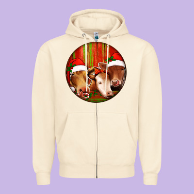 Christmas Cow, Zipper Hoodie Designed By Jasminsmagicworld