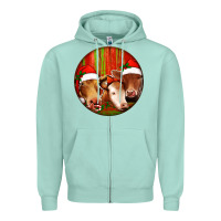 Seafoam Christmas Cow, Zipper Hoodie - Jasminsmagicworld