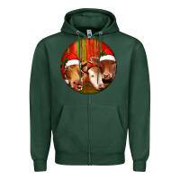 Sports Green Christmas Cow, Zipper Hoodie - Jasminsmagicworld