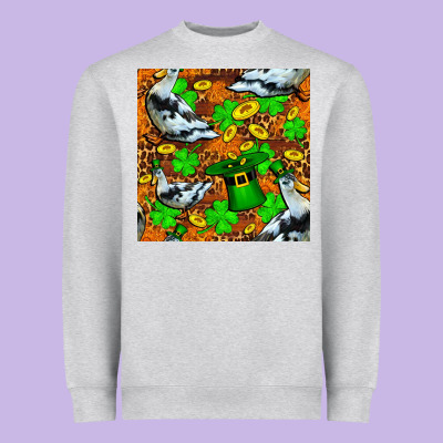 St Patricks  Duck With Leprechaun Hat  Seamless Heavyweight Sweatshirt Designed By Fadigitalartstudio