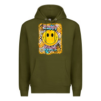 Army Green happy vibes smiley face Premium Hoodie - BarkalooDesign