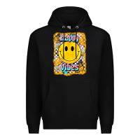 Black happy vibes smiley face Premium Hoodie - BarkalooDesign