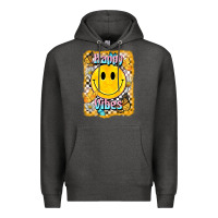 Charcoal Heather happy vibes smiley face Premium Hoodie - BarkalooDesign