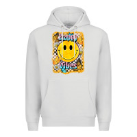 Dove Grey happy vibes smiley face Premium Hoodie - BarkalooDesign