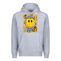 Heather Grey happy vibes smiley face Premium Hoodie - BarkalooDesign