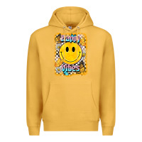 Mustard happy vibes smiley face Premium Hoodie - BarkalooDesign