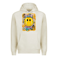 Oatmeal Heather happy vibes smiley face Premium Hoodie - BarkalooDesign