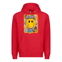 Red happy vibes smiley face Premium Hoodie - BarkalooDesign