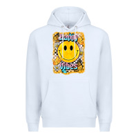 White happy vibes smiley face Premium Hoodie - BarkalooDesign