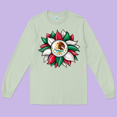 Sunflower Mexican Flag Long Sleeve Tee Designed By Jahusdesignshop
