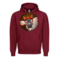 Burgundy Christmas Cow, Zipper Hoodie - Jasminsmagicworld