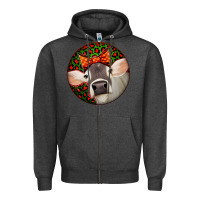 Charcoal Heather Christmas Cow, Zipper Hoodie - Jasminsmagicworld