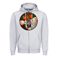 Heather Grey Christmas Cow, Zipper Hoodie - Jasminsmagicworld