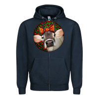 Navy Christmas Cow, Zipper Hoodie - Jasminsmagicworld