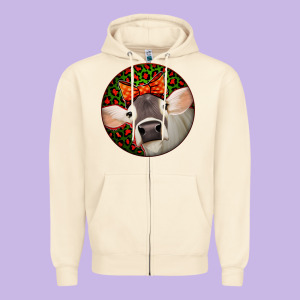Christmas Cow, Zipper Hoodie Designed By Jasminsmagicworld