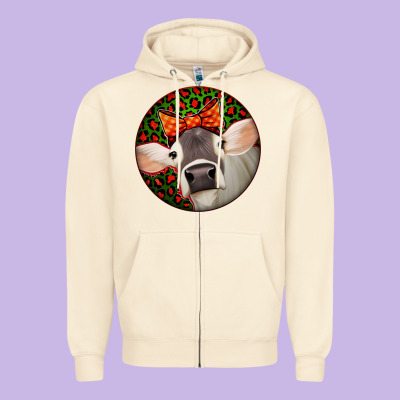 Christmas Cow, Zipper Hoodie Designed By Jasminsmagicworld