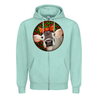 Seafoam Christmas Cow, Zipper Hoodie - Jasminsmagicworld