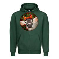 Sports Green Christmas Cow, Zipper Hoodie - Jasminsmagicworld