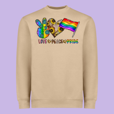 Peace Love Pride Heavyweight Sweatshirt Designed By Cowhidedigitalart
