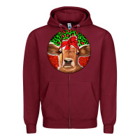 Burgundy Christmas Cow Zipper Hoodie - Jasminsmagicworld