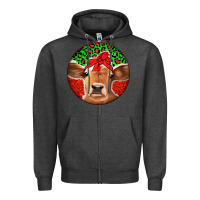Charcoal Heather Christmas Cow Zipper Hoodie - Jasminsmagicworld