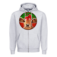 Heather Grey Christmas Cow Zipper Hoodie - Jasminsmagicworld