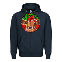 Navy Christmas Cow Zipper Hoodie - Jasminsmagicworld