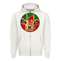 Oatmeal Heather Christmas Cow Zipper Hoodie - Jasminsmagicworld