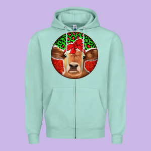 Christmas Cow Zipper Hoodie Designed By Jasminsmagicworld