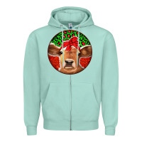 Seafoam Christmas Cow Zipper Hoodie - Jasminsmagicworld