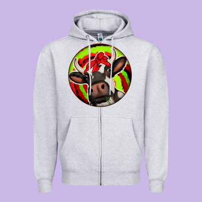 Christmas Cow Zipper Hoodie Designed By Jasminsmagicworld