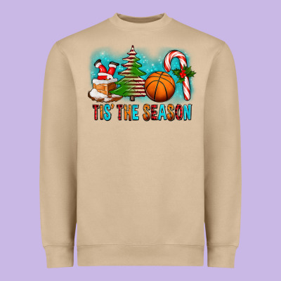 Tis The Season Christmas With Basketball And Candy Cane Heavyweight Sweatshirt Designed By Fadigitalartstudio