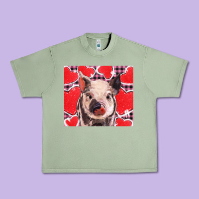 Valentine's Day Glitter Hearts Pig Urban Heavy Tee Designed By Barkaloodesign