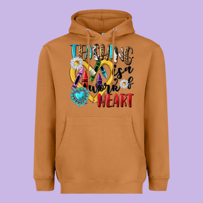Teaching Is A Work Of Heart Heavyweight Hoodie Designed By Nancycooperartshop