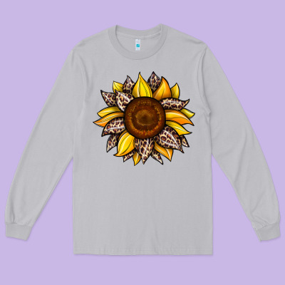 Sunflower Leopard Long Sleeve Tee Designed By Jahusdesignshop