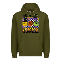 Army Green halloween vibes smiley face Premium Hoodie - BarkalooDesign