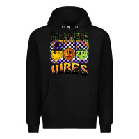 Black halloween vibes smiley face Premium Hoodie - BarkalooDesign