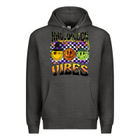 Charcoal Heather halloween vibes smiley face Premium Hoodie - BarkalooDesign