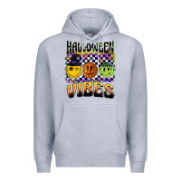Heather Grey halloween vibes smiley face Premium Hoodie - BarkalooDesign