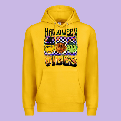 Halloween Vibes Smiley Face Premium Hoodie Designed By Barkaloodesign