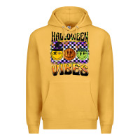 Mustard halloween vibes smiley face Premium Hoodie - BarkalooDesign