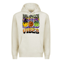 Oatmeal Heather halloween vibes smiley face Premium Hoodie - BarkalooDesign