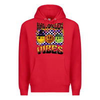 Red halloween vibes smiley face Premium Hoodie - BarkalooDesign