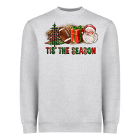 Heather Grey Tis The Season Christmas With Football And Santa Heavyweight Sweatshirt - FaDigitalArtStudio