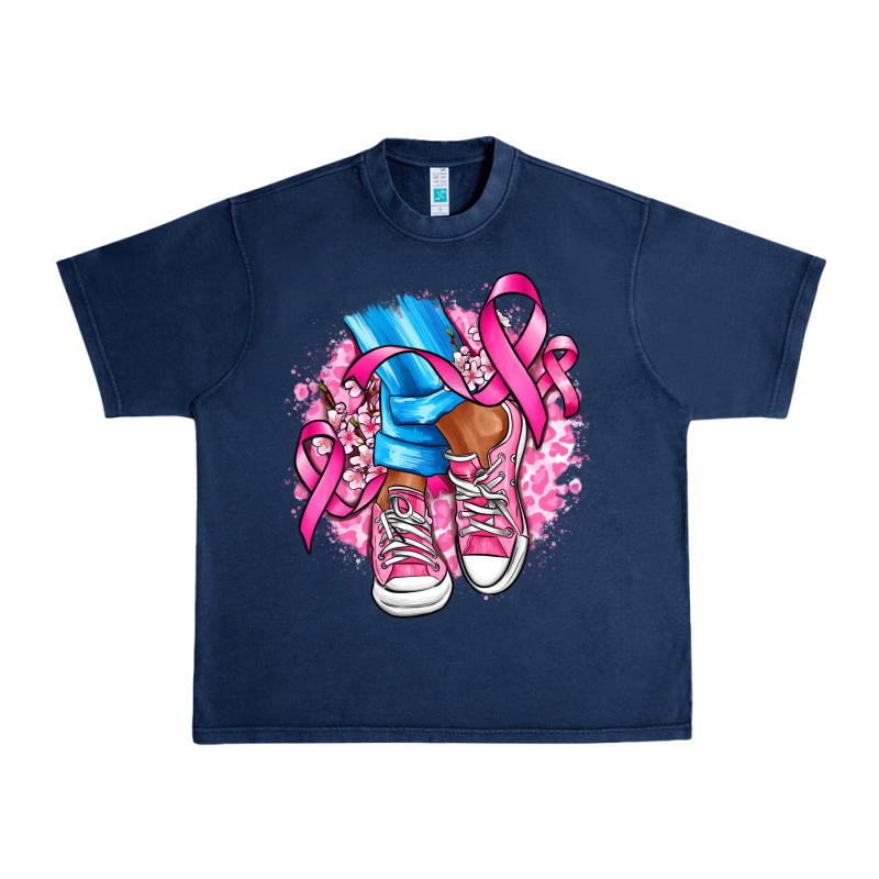 Cancer Ribbon Pink Converse And Flowers Urban Heavy Tee by AdoDesignShop | Teevron