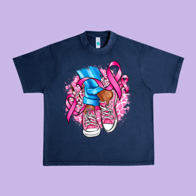 Cancer Ribbon Pink Converse And Flowers Urban Heavy Tee Designed By Adodesignshop
