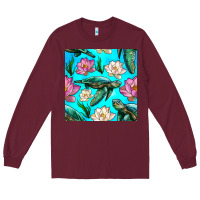 Burgundy sea turtle seamless pattern Long Sleeve Tee - BundleAndBundleShop