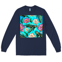 Navy sea turtle seamless pattern Long Sleeve Tee - BundleAndBundleShop