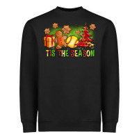 Black Tis The Season Christmas With Softball And Gingerbread Man Heavyweight Sweatshirt - FaDigitalArtStudio